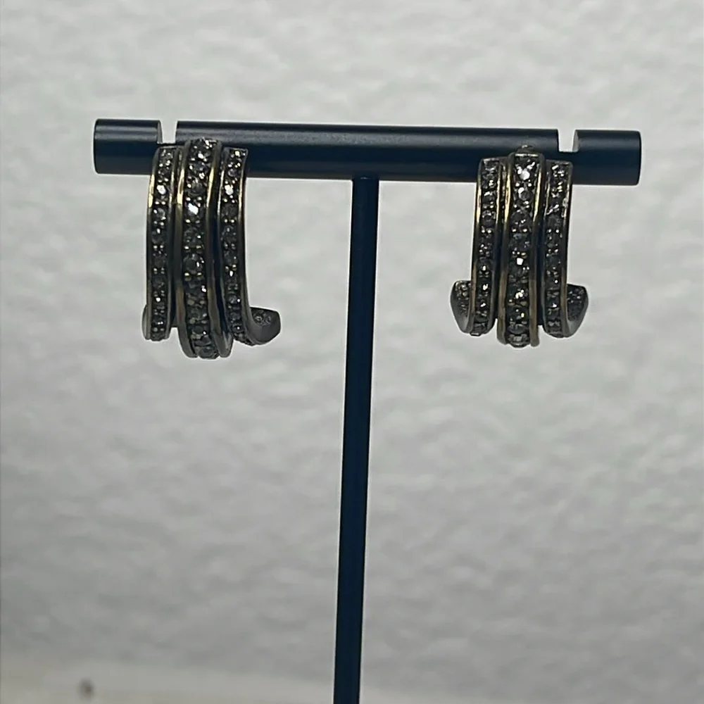 Heidi Daus Swarovski Crystal Layered Half Hoop Earrings
